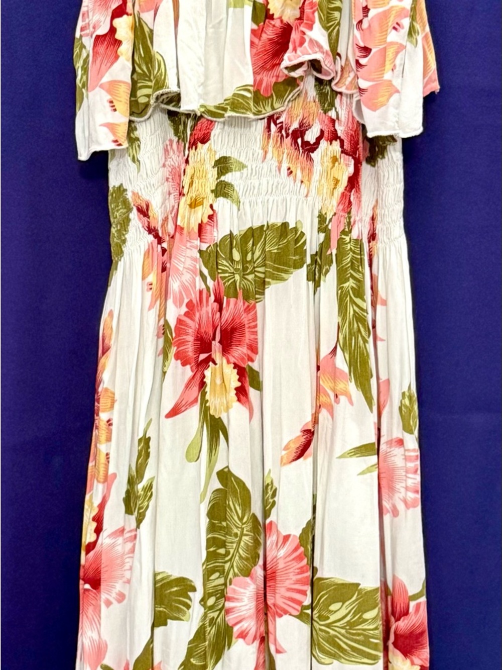 VTG Y2K Handmade Hawaii Mini Off Shoulder Dress Rayon Floral Boho Resort OS EUC - Picture 2 of 13